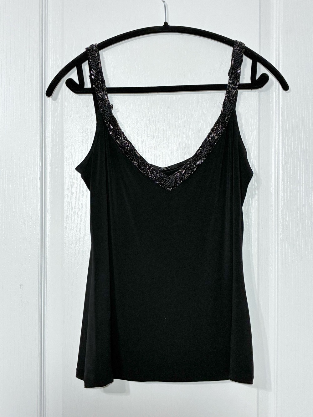 Y2K Elie Tahari Beaded Embroidered Sequin Trim Camisole Black Size Medium